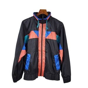 Westside Connection Vintage Colorblock Windbreaker Jacket Black Coral Blue Men M